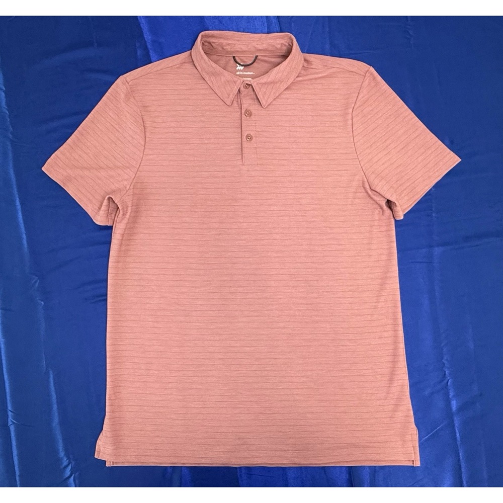 All in Motion Men's Medium Pink Striped Short Sleeve Polo Shirt - Locker Loop